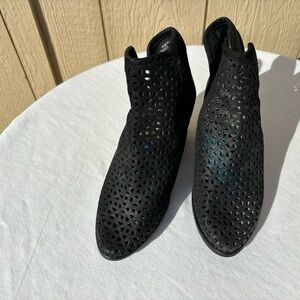 Krbonell Marcella black leather perforated ankle boots with cut out ankles